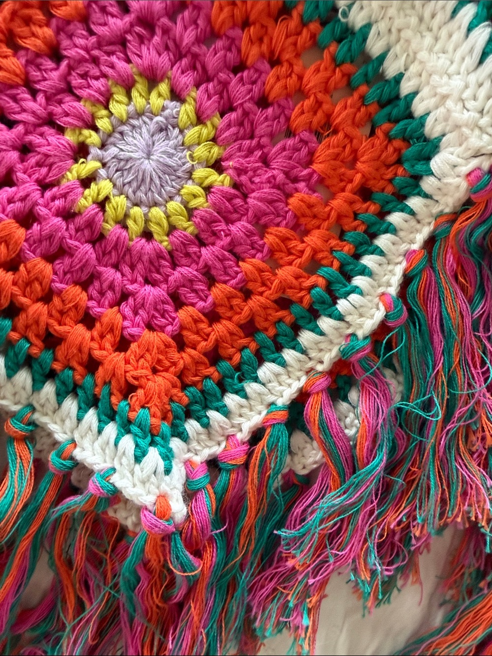 Colorful Crochet Fringe Crop Top in Pink, Orange & Teal - Picture 3 of 3